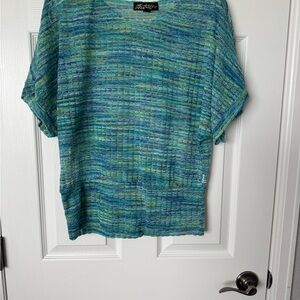 Absolutely Famous Blue and Green Short Sleeve Top